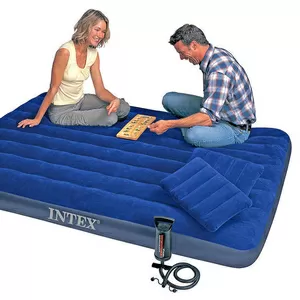 Надувной матрас кровать Интекс/Intex 203х152х22см: насос,  2 подушки в 